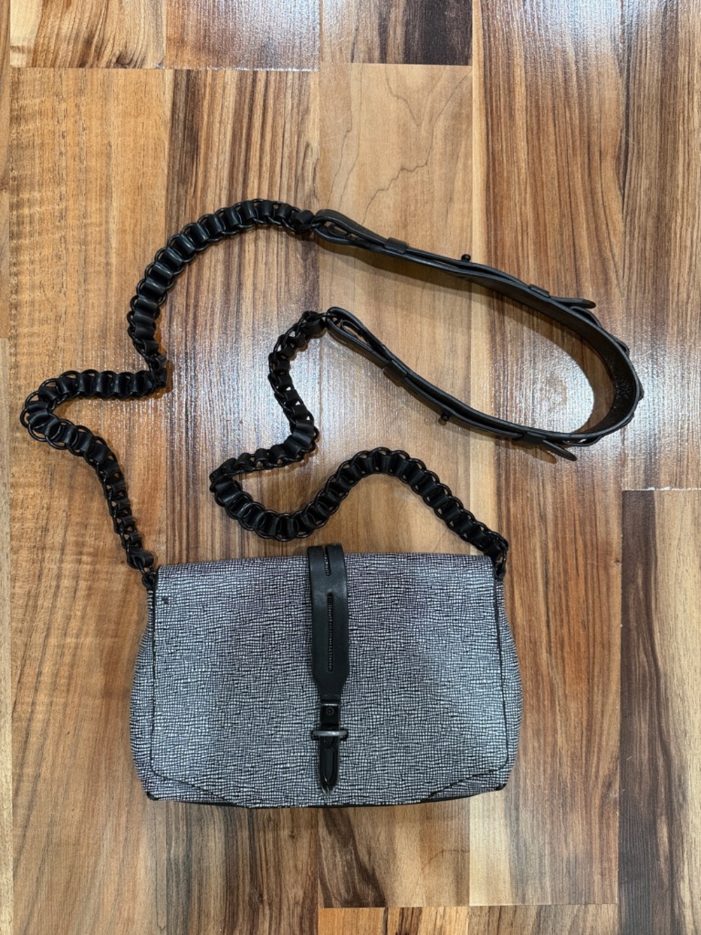 Rag & Bone Woven Textured Crossbody Bag in Charcoal Black